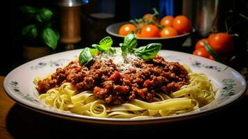 une délicieux fait maison Pâtes repas avec bolognaise sauce photo