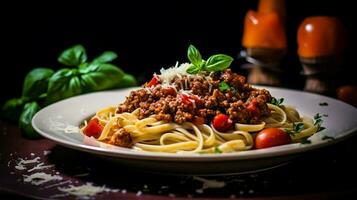 une délicieux fait maison Pâtes repas avec bolognaise sauce photo