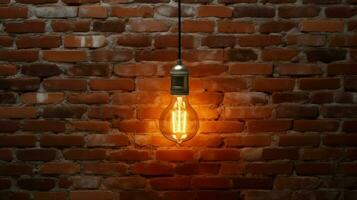 une embrasé électrique lampe illumine une moderne brique mur photo