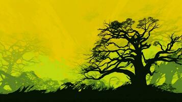 abstrait la nature vert arbre silhouette sur Jaune toile de fond photo