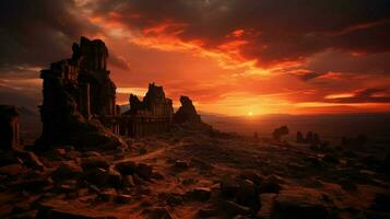ancien ruines enflammer spiritualité à le coucher du soleil crépuscule photo