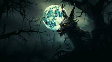 animal dans effrayant forêt en dessous de clair de lune mal le bec photo