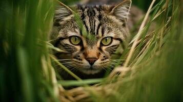 animal dans sauvage la nature non domestiqué chat proche en haut portrait photo