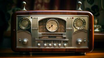 antique radio avec brillant bouton diffusions nostalgie photo