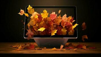 l'automne feuilles dans tablette afficher La technologie photo