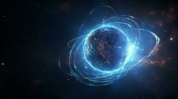 bleu sphère orbites foncé planète dans Profond espace photo
