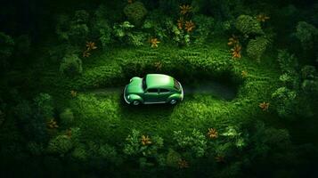 voiture conduite sur vert herbe entouré par la nature photo