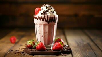 Chocolat et fraise Milk-shake sur en bois table photo