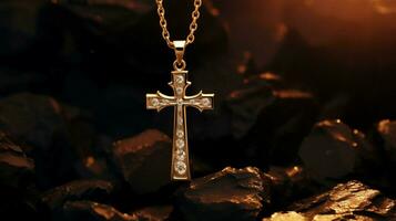 christianisme symbole le traverser Collier brille or photo