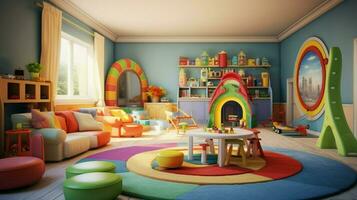 coloré salle de jeux avec jouets et éducatif matériaux photo