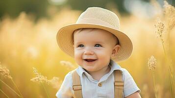 mignonne bébé garçon en jouant en plein air souriant avec innocence photo