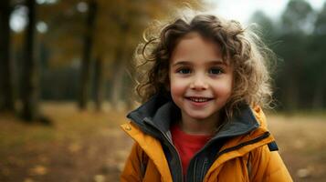 mignonne enfant en plein air souriant à la recherche à caméra de bonne humeur photo