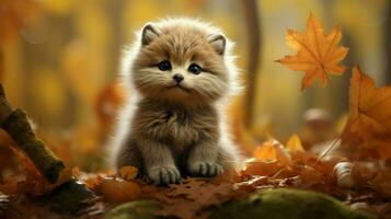 mignonne mammifère petit et duveteux séance dans le l'automne forêt photo