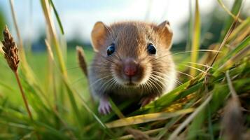 mignonne petit mammifère séance dans herbe à la recherche à vous Extérieur photo