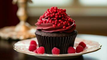 décadent Chocolat framboise petit gâteau une sucré indulgence photo