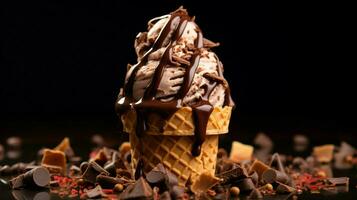 dessert indulgence gourmet Chocolat la glace crème sur gaufres photo