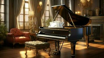 élégant grandiose piano à l'intérieur scène photo