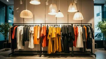 mode collection pendaison dans moderne Vêtements boutique photo