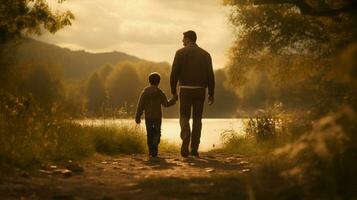 père et fils en marchant profiter la nature beauté photo