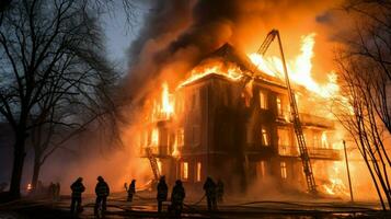 flammes englouti le brûlant bâtiment sapeurs pompiers travaillé photo