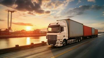 cargaison transport industrie livre cargaison en utilisant un camion photo