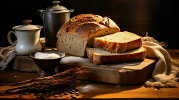 Frais pain chaud café rustique fait maison repas photo
