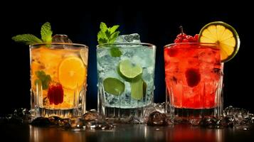 Frais des cocktails avec la glace citron citron vert et des fruits photo