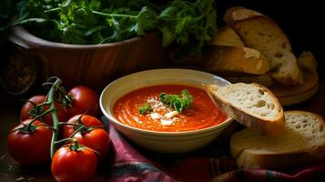 Frais en bonne santé végétarien repas tomate soupe avec fait maison photo