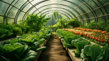 Frais biologique des légumes grandi dans moderne serre photo