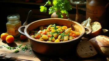 Frais légume Ragoût une en bonne santé le déjeuner sur une rustique table photo