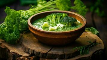 Frais végétarien soupe avec biologique vert des légumes photo