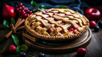 fraîchement cuit fait maison Pomme tarte avec treillis croûte photo