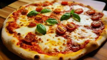 fraîchement cuit fait maison Pizza avec fondu mozzarella photo