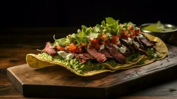 fraîchement grillé du boeuf taco avec guacamole coriandre photo