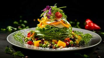 fraîcheur et en bonne santé en mangeant une gourmet végétarien salade photo