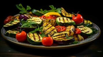 fraîcheur et en bonne santé en mangeant sur une assiette de grillé légume photo