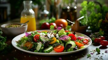 fraîcheur sur le table gourmet repas avec en bonne santé fait maison photo