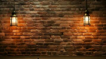 embrasé antique lampe illumine vieux brique mur photo