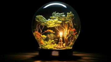 embrasé électrique lampe illumine la nature brillant des idées photo