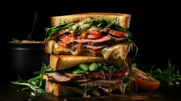 grillé Viande sandwich fraîcheur et gourmet dans une le déjeuner moi photo