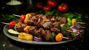 grillé Viande brochettes avec des légumes une gourmet été photo