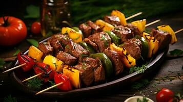 grillé Viande brochettes avec des légumes une gourmet été photo