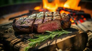 grillé aloyau steak cuit à la perfection en plein air photo