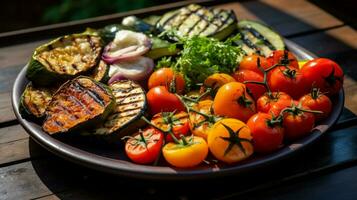 grillé légume assiette gourmet le déjeuner en bonne santé en mangeant barbillon photo