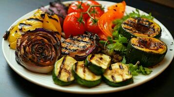 grillé légume assiette gourmet le déjeuner en bonne santé en mangeant barbillon photo