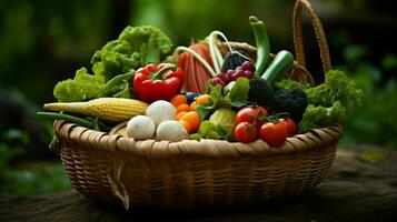 en bonne santé et végétarien nourriture dans paille panier photo