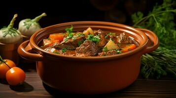 en bonne santé du boeuf Ragoût avec des légumes et herbes cuit photo