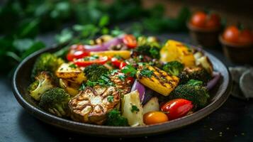 en bonne santé en mangeant Frais végétarien repas avec biologique cuit photo