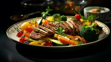 en bonne santé gourmet repas avec Frais Viande et des légumes photo