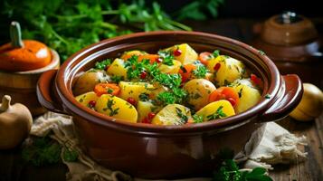 en bonne santé végétarien Ragoût avec Frais biologique des légumes photo